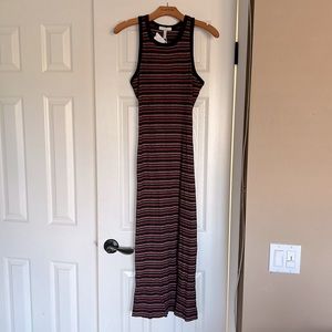 Joie black and red striped fitted sleeveless maxi dress in size large